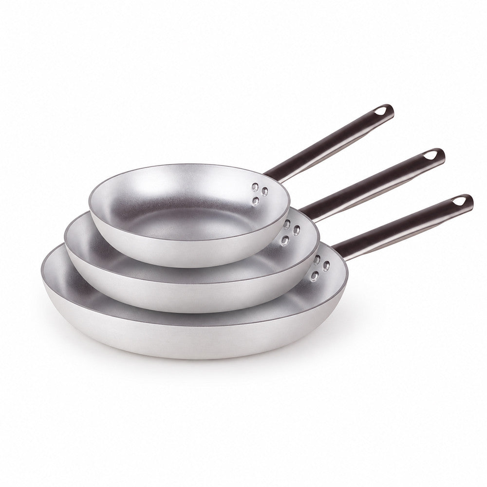28-24-20 cm - Agnelli Alluminio 3mm Professionale Set van 3 lage pannen Taps Toelopend In Aluminium met Buishandvat - Set 3 stuks
