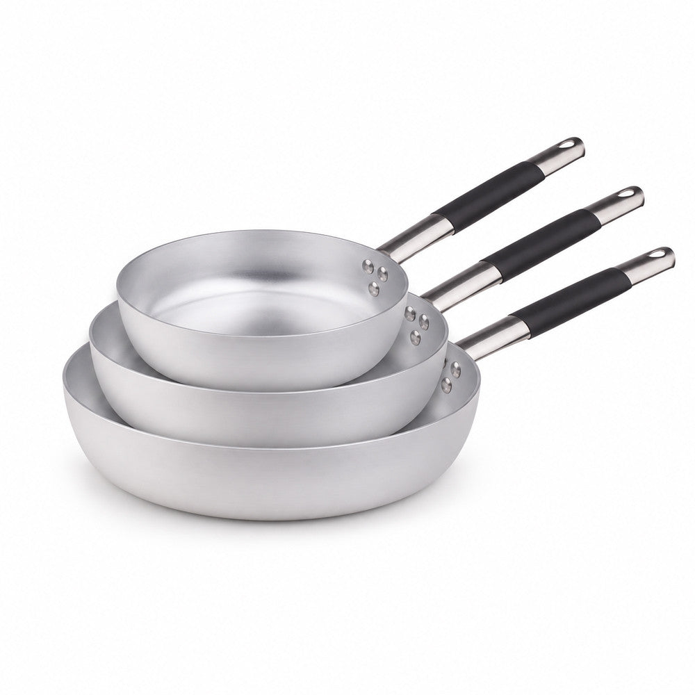 28-24-20 cm - Agnelli Alluminio 3mm Professionale Set de 3 poêles hautes En Aluminium avec Manche Cool Inox - Set 3 pièces