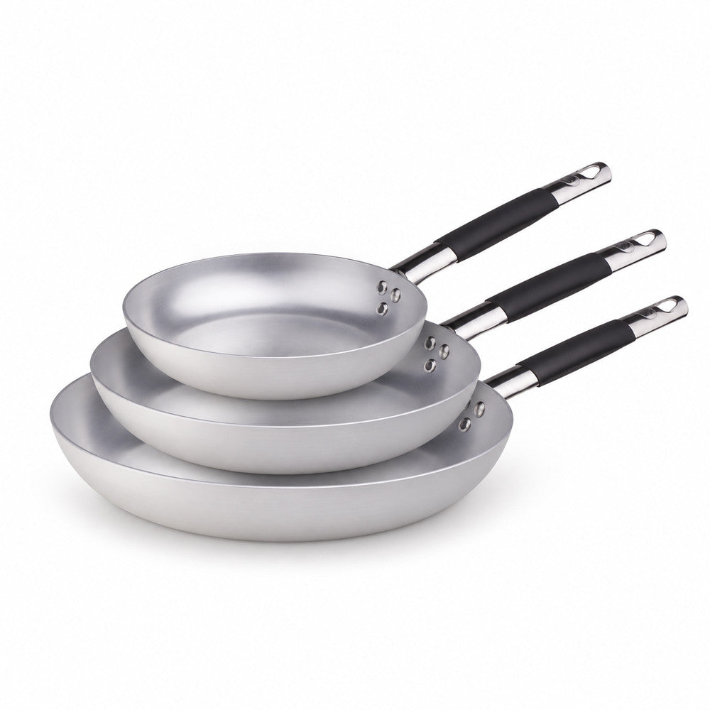 28-24-20 cm - Agnelli Alluminio 3mm Professionale Set van 3 lage pannen Taps Toelopend In Aluminium met Cool Inox Handvat - Set 3 stuks