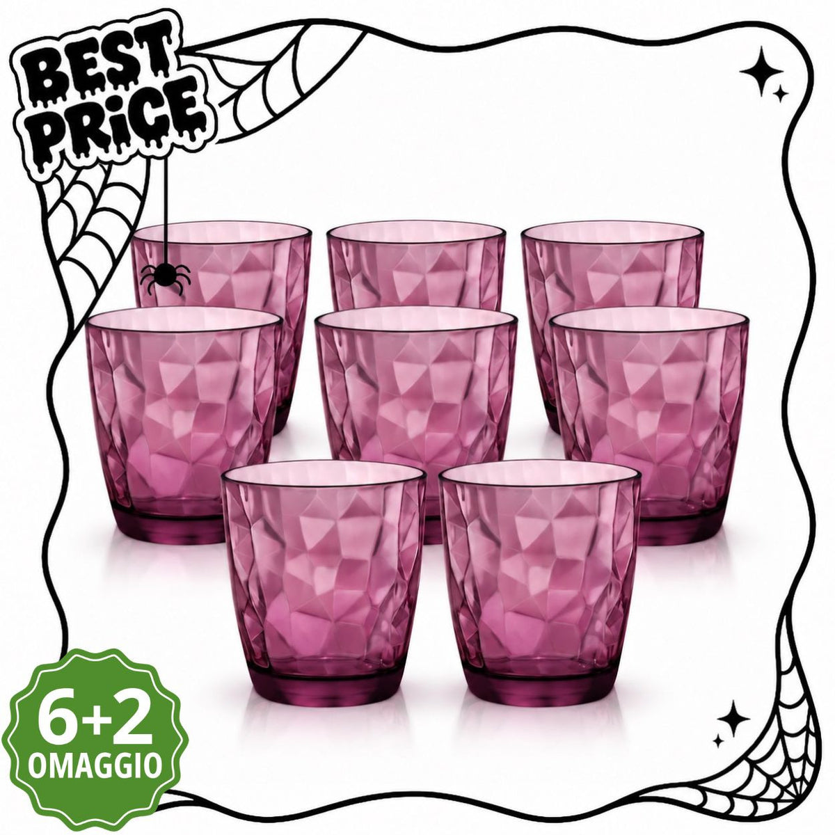Bormioli Rocco Diamond Rock Purple Waterglazen 30,5 cl - 6 + 2 Gratis