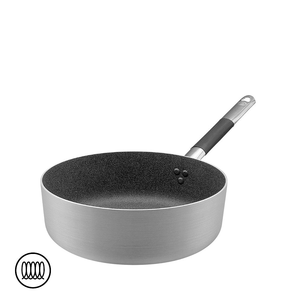 Agnelli SharkSkin Lage anti-aanbak aluminium inductiepan met cool roestvrij stalen handgreep