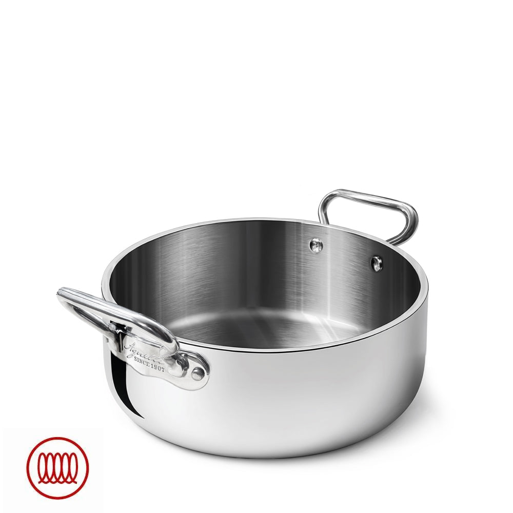 Agnelli Alu-Inox 5-Ply Lage braadpan met handgrepen 1907 In Alu-Inox