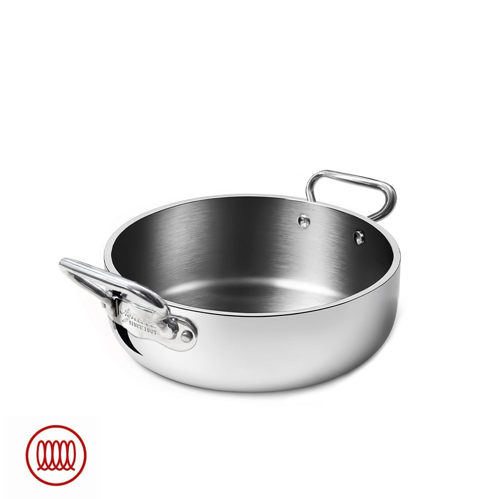 Agnelli Alu-Inox 5-Ply Niedrige Sauteuse mit Griffen 1907 aus Alu-Inox