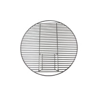 Round metal grill with parallel dark gray bars, featuring a central support.