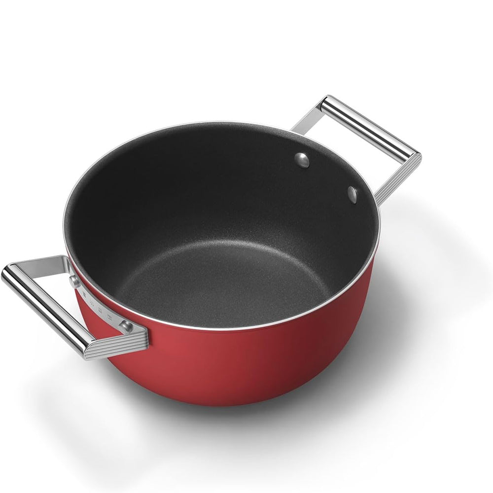 Smeg Cookware 50's Style tall non-stick casserole with lid in aluminum