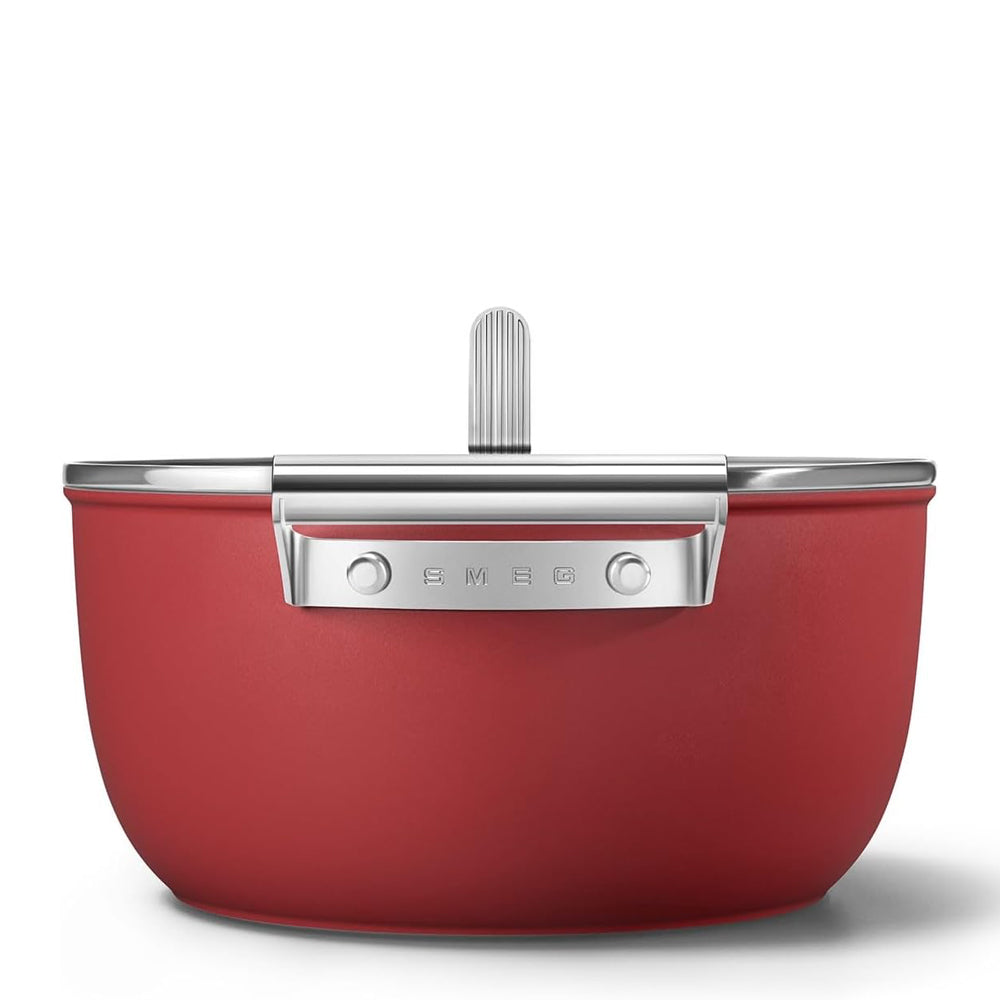 Smeg Cookware 50's Style tall non-stick casserole with lid in aluminum