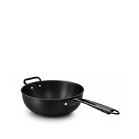 28 cm - Agnelli Ferro Wok In Ferro Nitrurato Con Manico e Maniglia