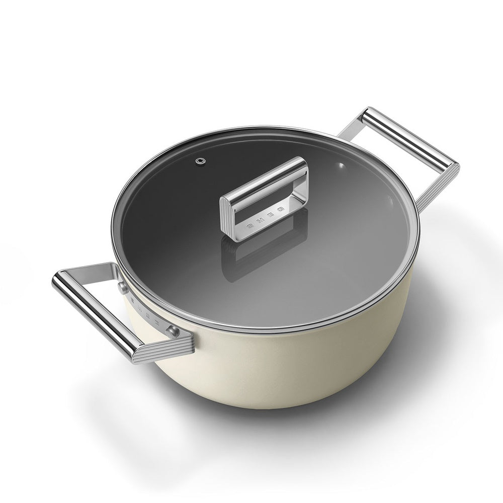 24 cm - Smeg Cookware tall non-stick ceramic casserole in aluminum with lid