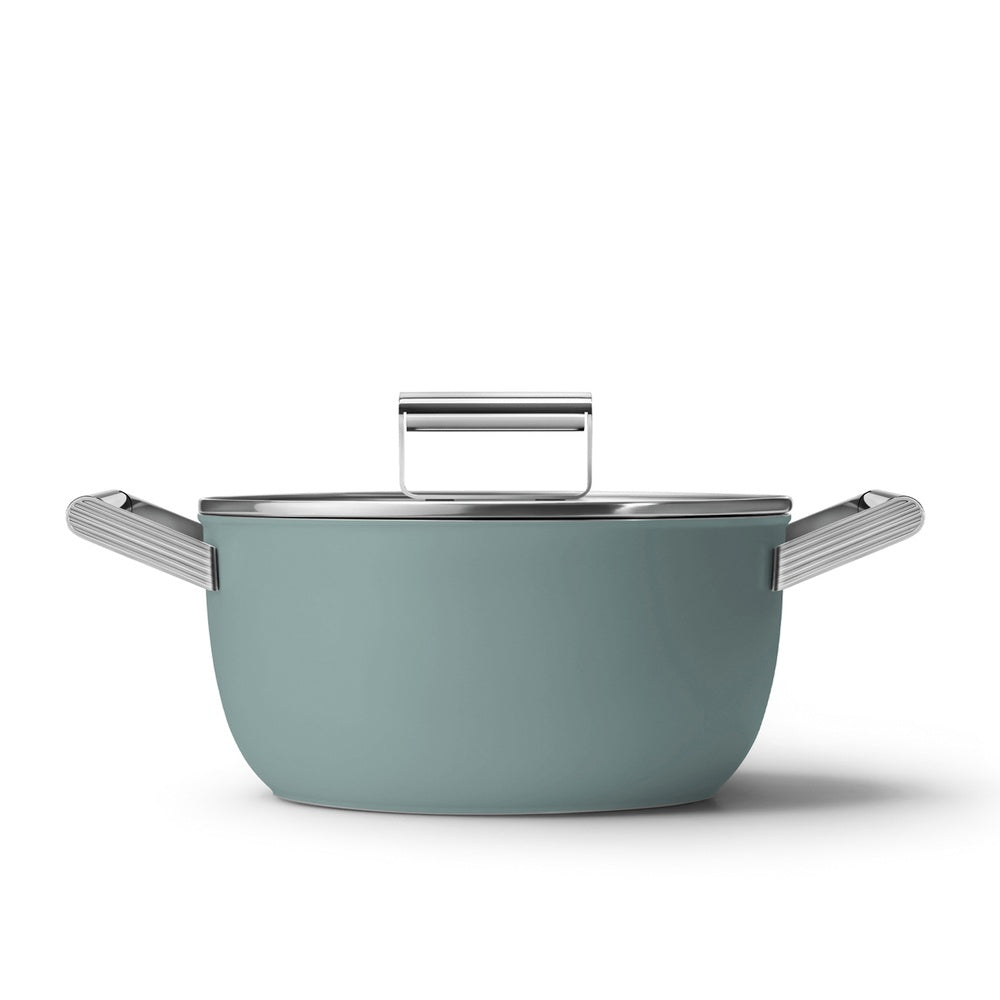 24 cm - Smeg Cookware tall non-stick ceramic casserole in aluminum with lid