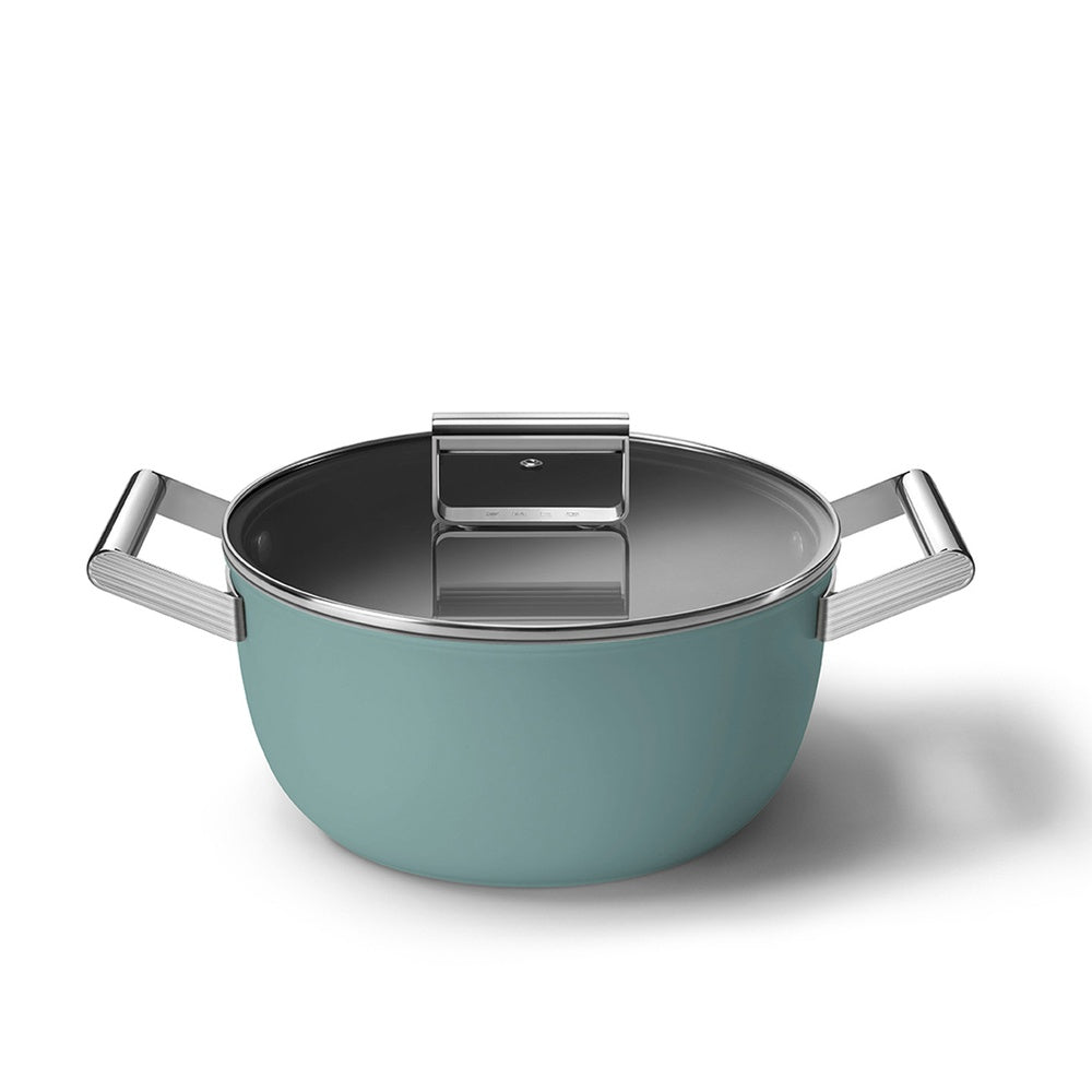 24 cm - Smeg Cookware tall non-stick ceramic casserole in aluminum with lid