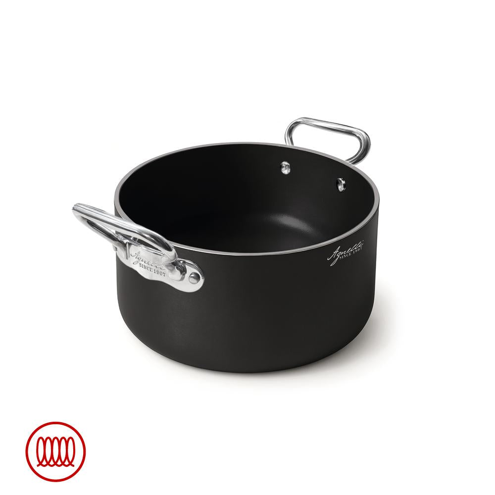 Agnelli AlBlack 1907 Hoge inductie anti-aanbak aluminium pan 5mm met 2 roestvrij stalen handgrepen