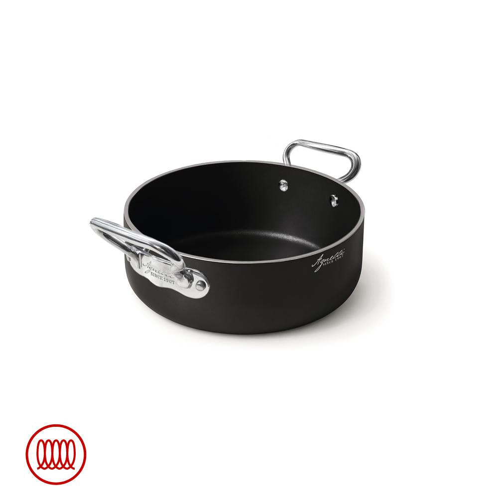 Agnelli AlBlack 1907 Casseruola Bassa Induzione In Alluminio Antiaderente 5mm Con 2 Maniglie Inox