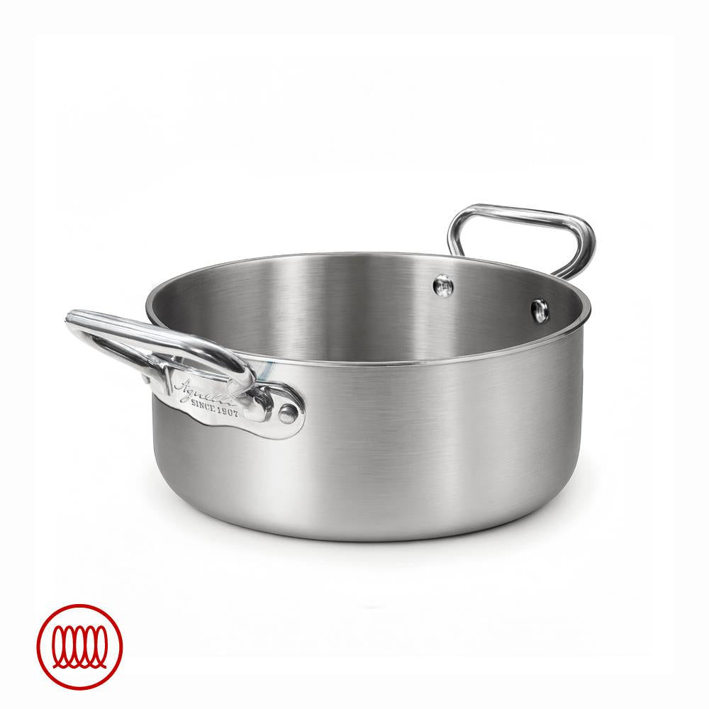 Agnelli Alu-Inox 3-ply Casserole Basse Induction Avec Deux Anses En AluInox Brossé