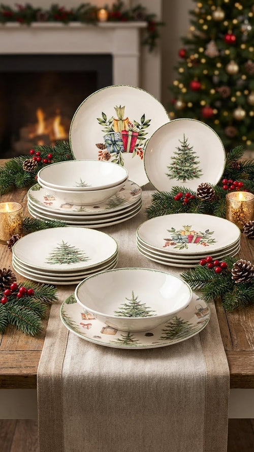 Christmas Carol Stoneware Dinnerware Set - Set 18 Pieces