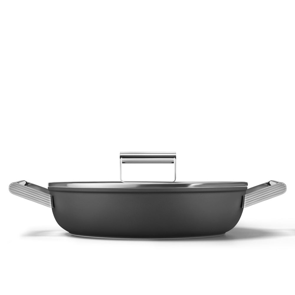 28 cm - Smeg Cookware shallow non-stick ceramic pan in aluminum with lid
