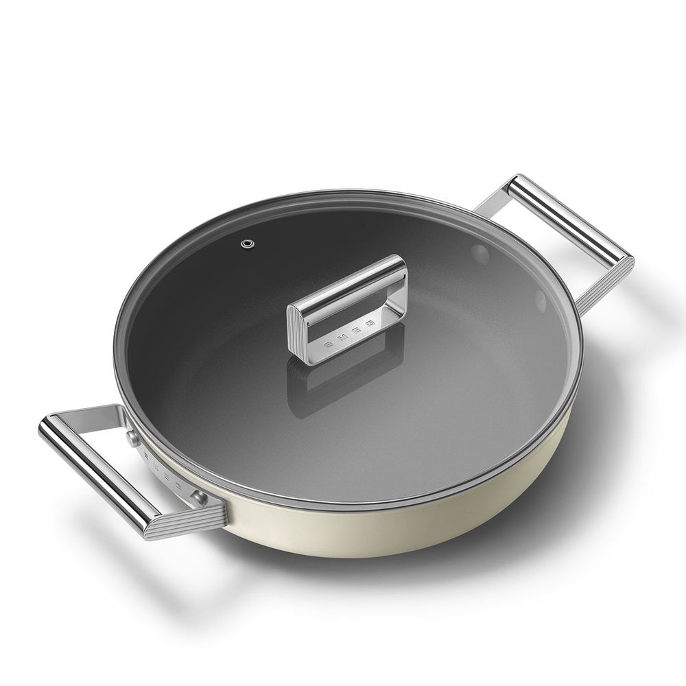 28 cm - Smeg Cookware shallow non-stick ceramic pan in aluminum with lid
