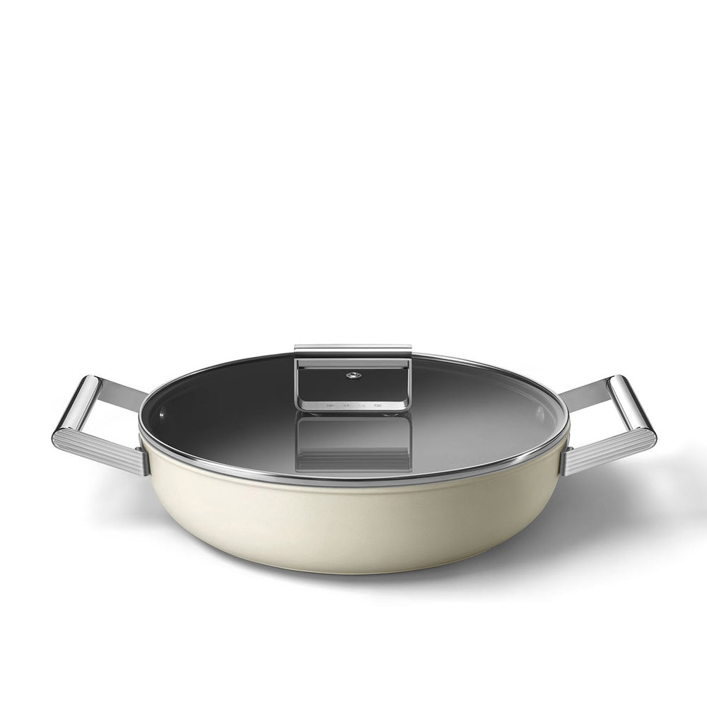 28 cm - Smeg Cookware shallow non-stick ceramic pan in aluminum with lid