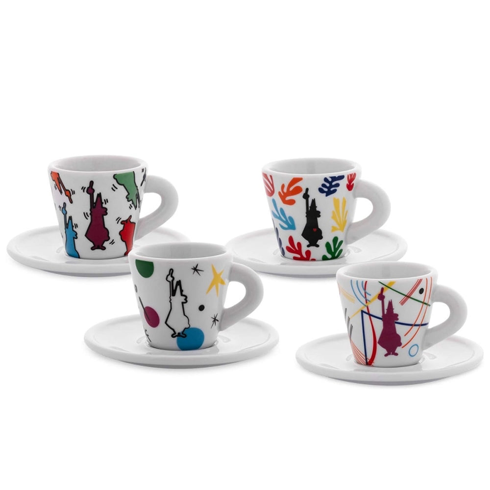 9 cl - Bialetti Arte Tazzina Espresso Con Piattino In Porcellana Set 4 Pz