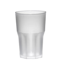 Ondoorzichtig doorschijnend wit plastic glas met gefacetteerde oppervlakken en gladde rand
