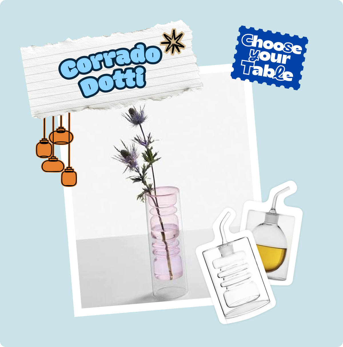 Set di bicchieri colorati con diverse tonalità di vetro, disposti su un tavolo apparecchiato con tovagliolo bianco.