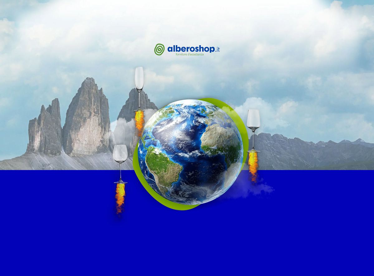 Globe terrestre réaliste bleu et vert avec trois calices en verre transparent volant avec flamme orange