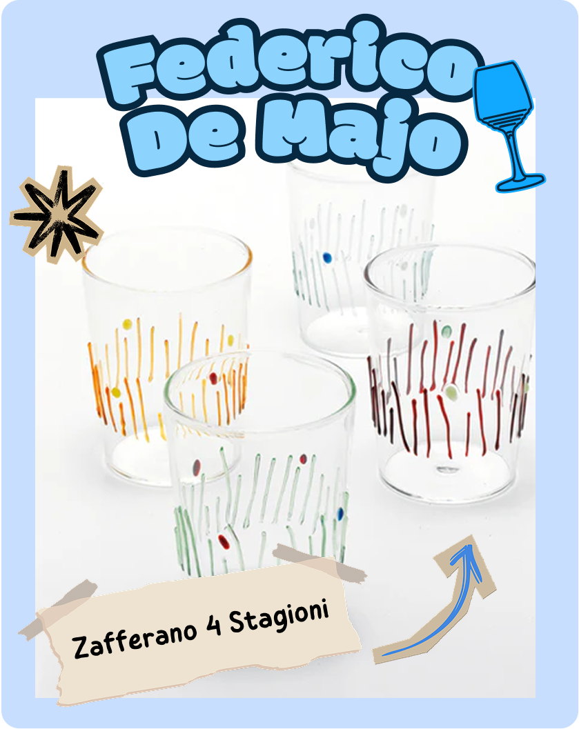 Bicchieri decorati con motivi astratti in colori vivaci.
