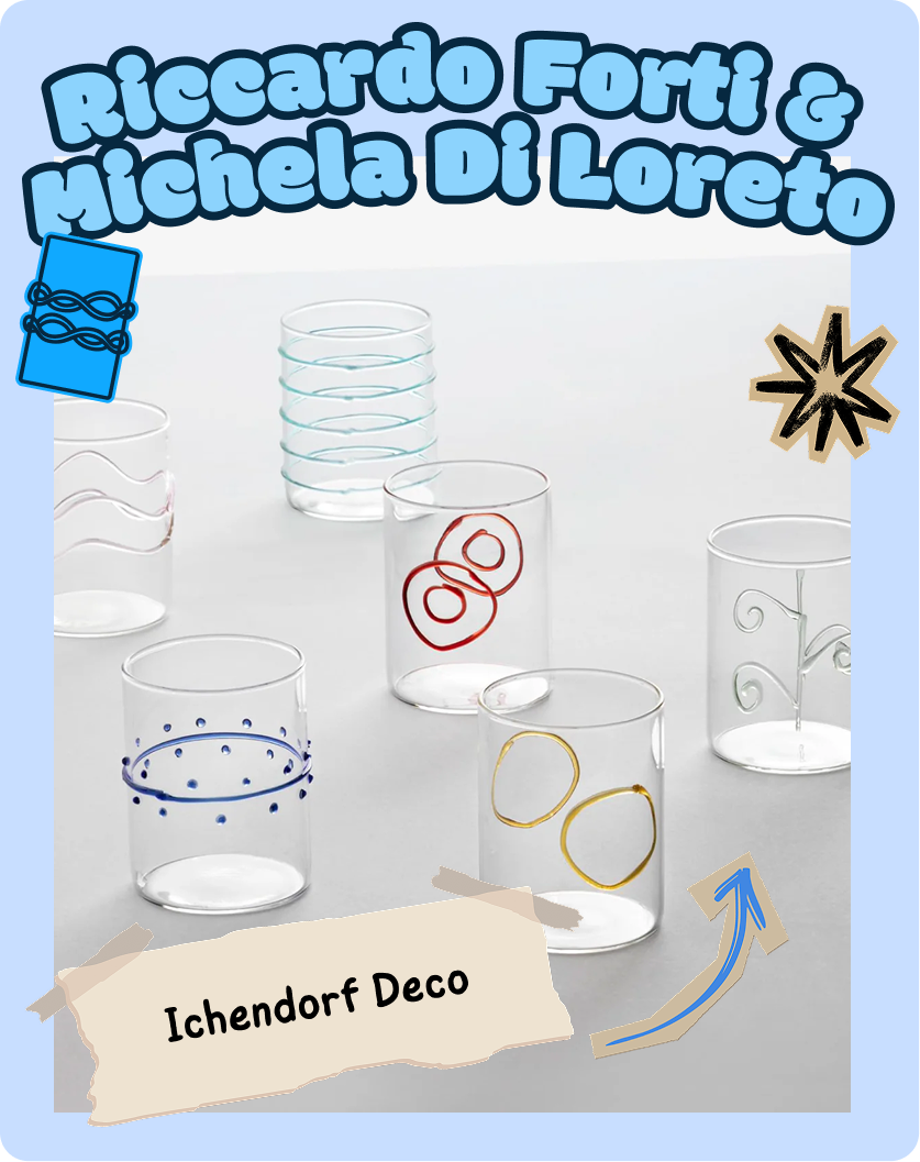 Bicchieri decorati con motivi astratti in colori vivaci.