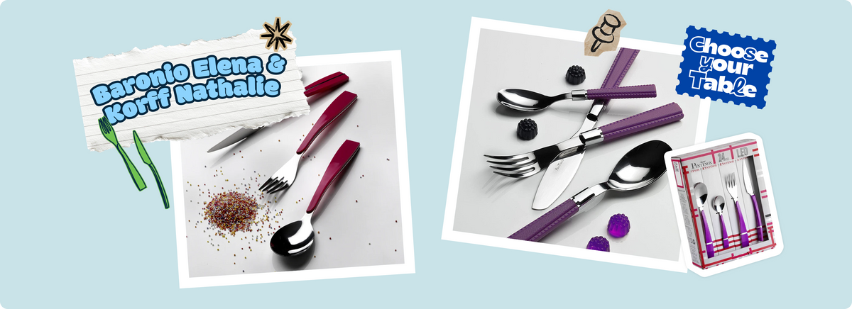Baronio Elena & Korff Nathalie, set di coltelli e posate in acciaio inox.