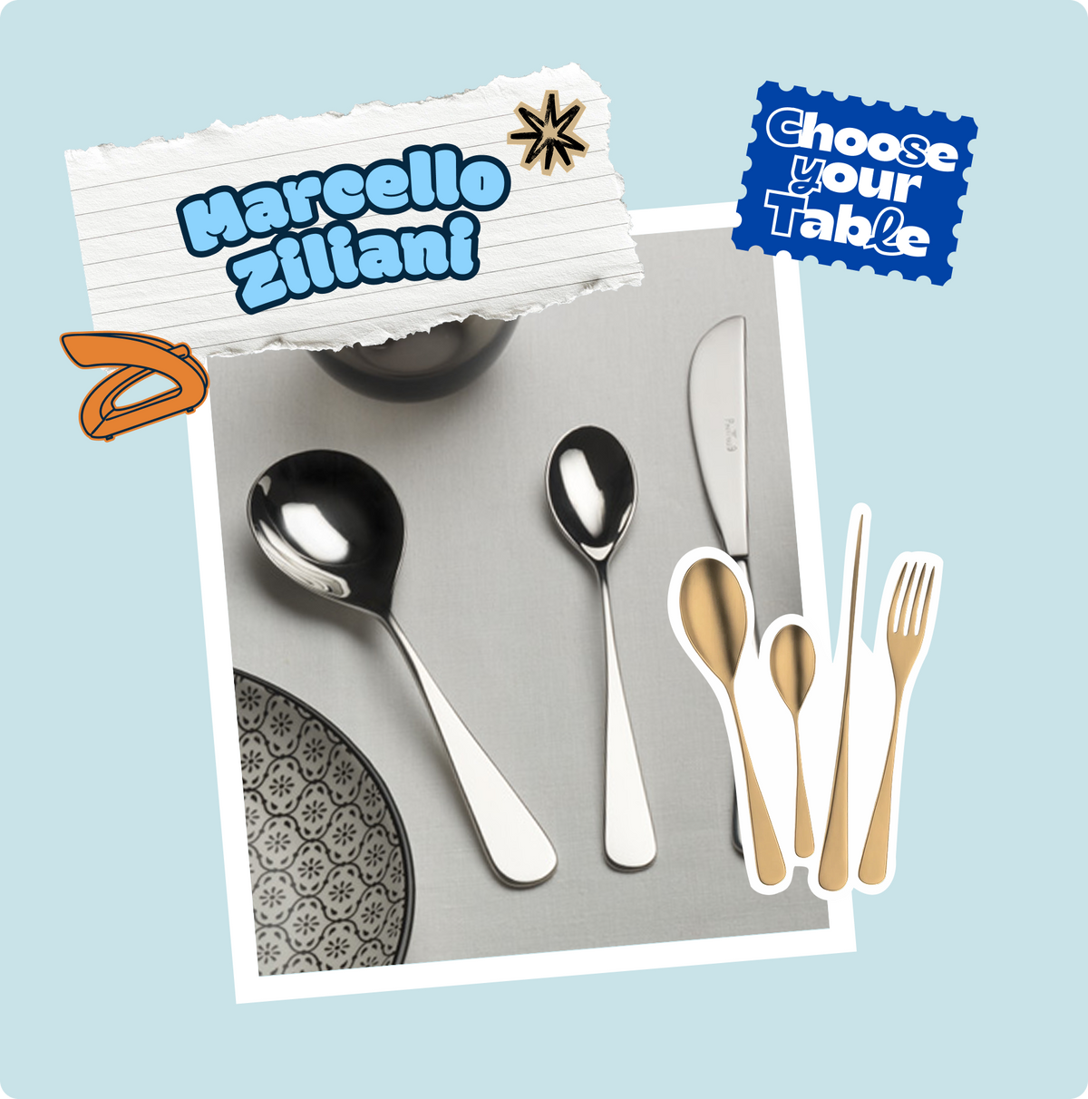 Utensili da cucina: cucchiai, forchette e coltelli su piano di legno chiaro.