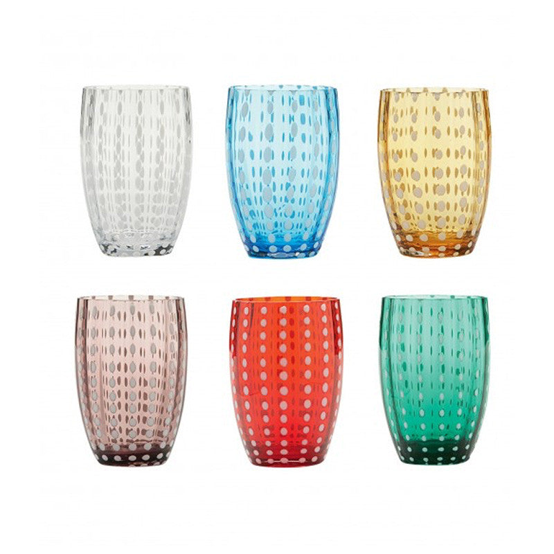 Saffron Multicolor Pearls - Set of 6 Water Glasses 32 cl