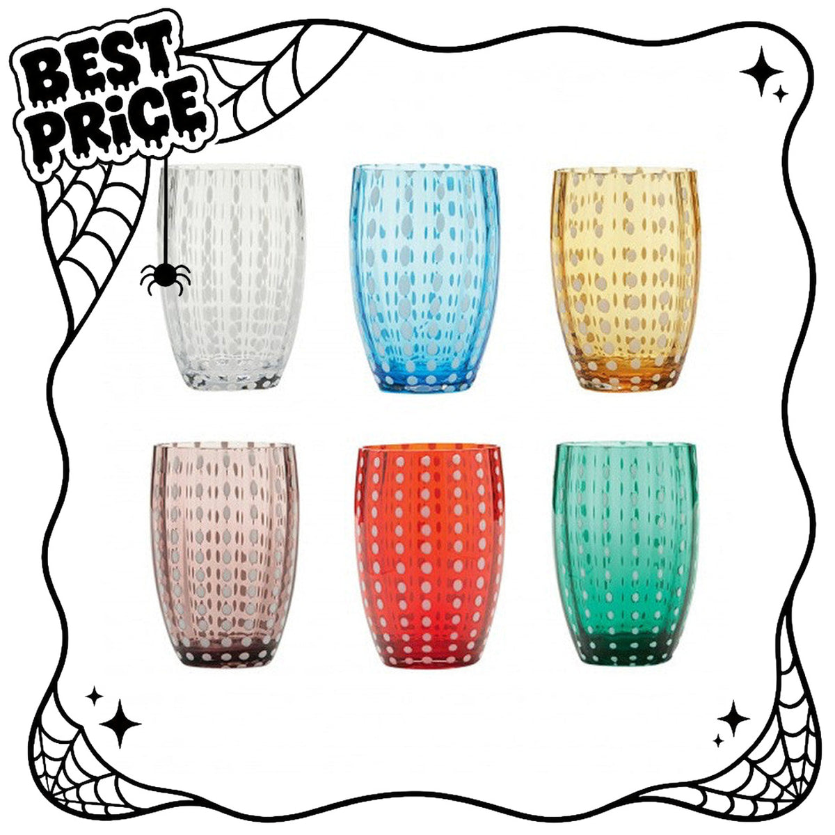 Saffron Multicolor Pearls - Set of 6 Water Glasses 32 cl