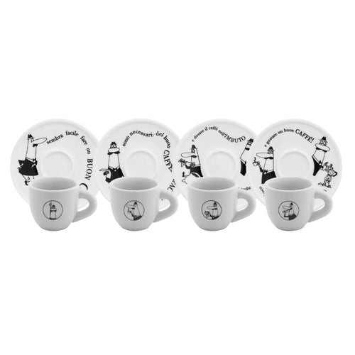 8 cl - Bialetti Carosello Tazzina Espresso Con Piattino In Porcellana Set 4 Pz