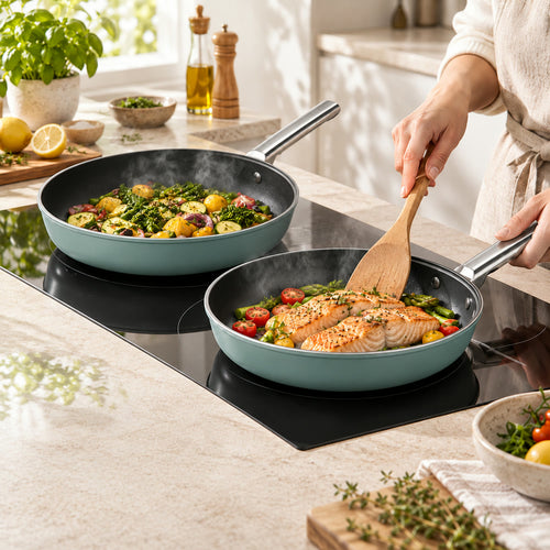 24-28 cm - Cookware Ceramic-Coated Aluminium Low Frying Pan Set - Set of 2