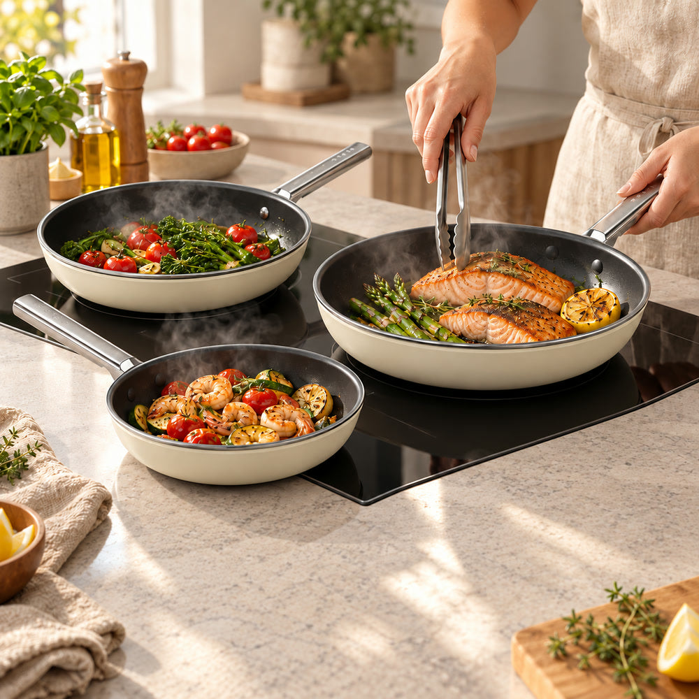 20-24-28 cm - Cookware Set Lage Koekenpannen van Aluminium met Keramische Coating - Set van 3