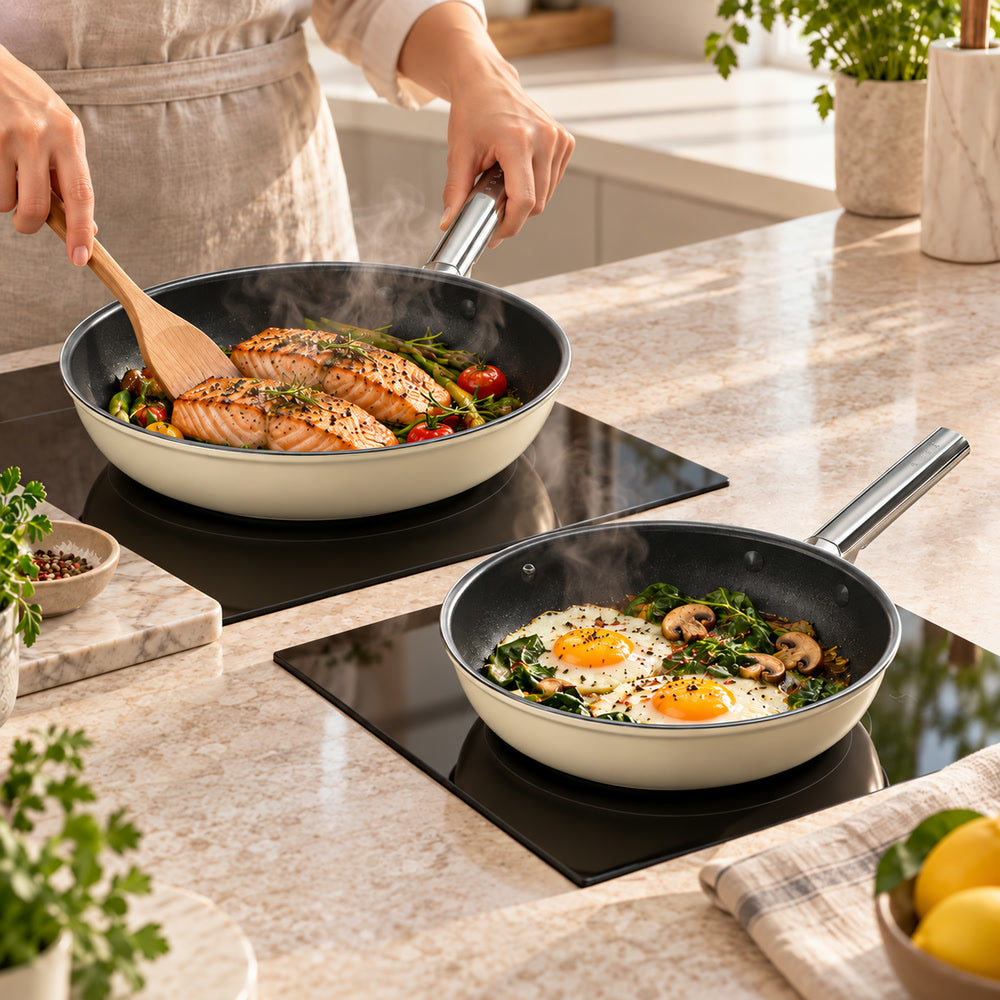 20-24 cm - Cookware Set Lage Koekenpannen van Aluminium met Keramische Coating - Set van 2