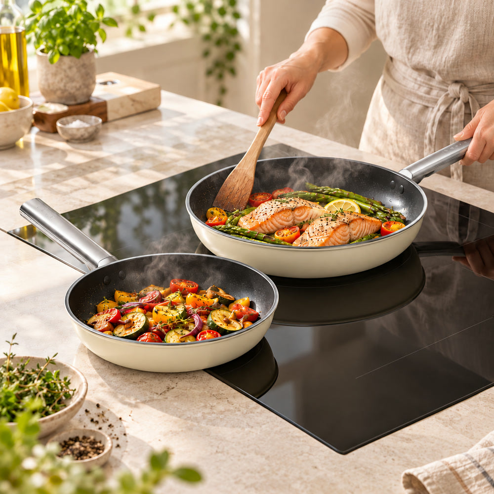 24-28 cm - Cookware Set Lage Koekenpannen van Aluminium met Keramische Coating - Set van 2
