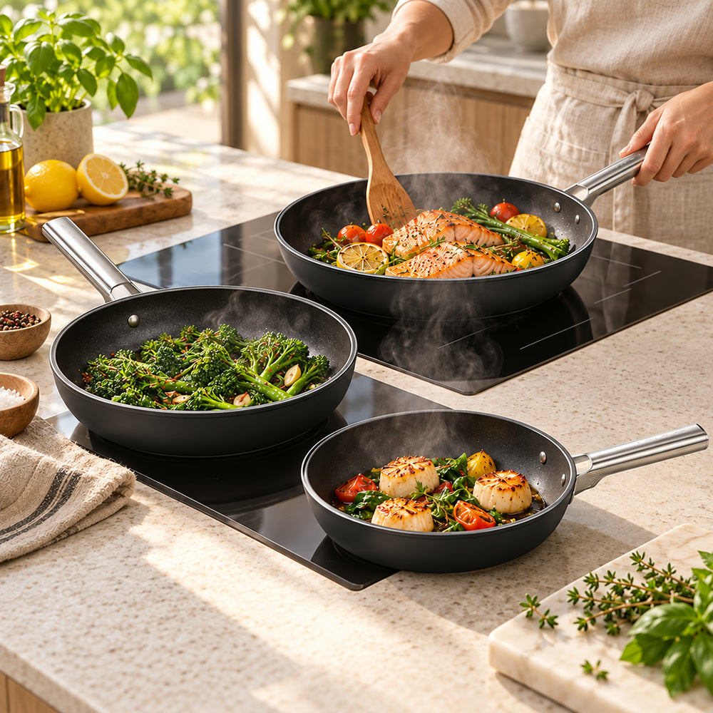 20-24-28 cm - Cookware Set Lage Koekenpannen van Aluminium met Keramische Coating - Set van 3