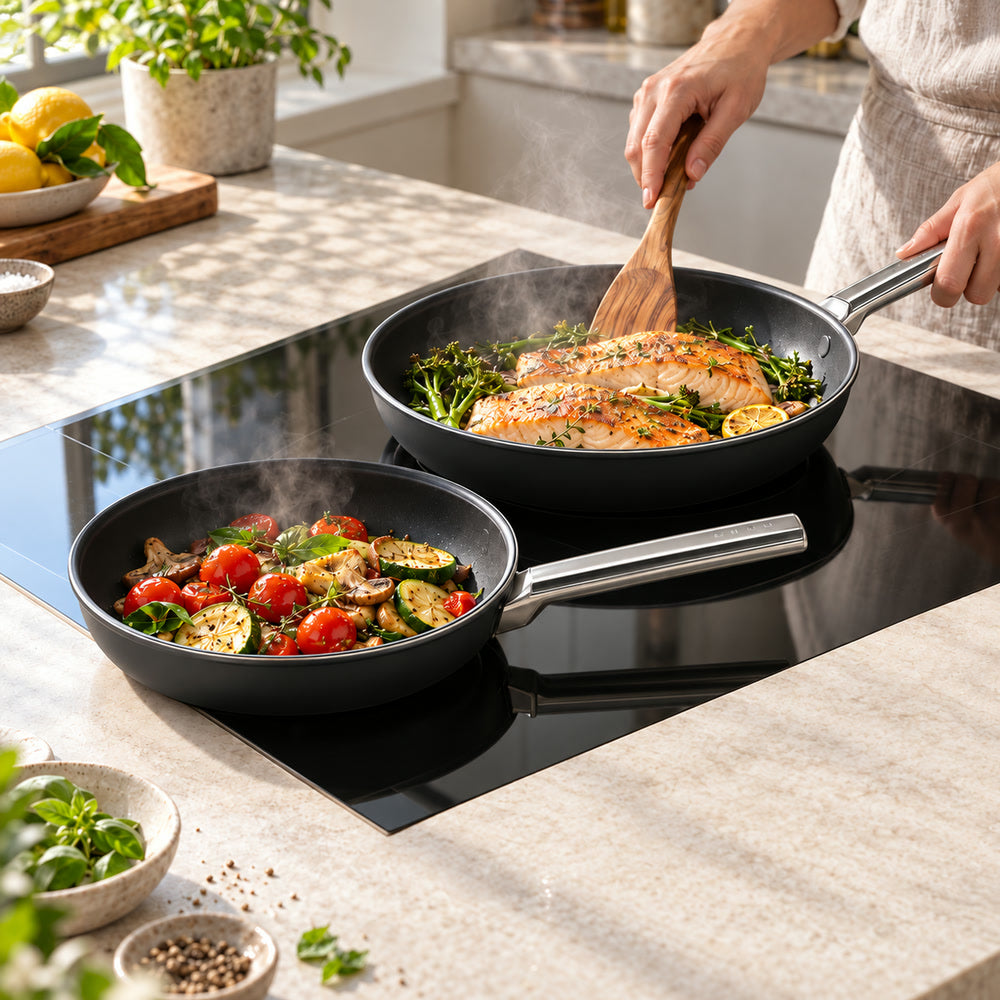 24-28 cm - Cookware Set Lage Koekenpannen van Aluminium met Keramische Coating - Set van 2