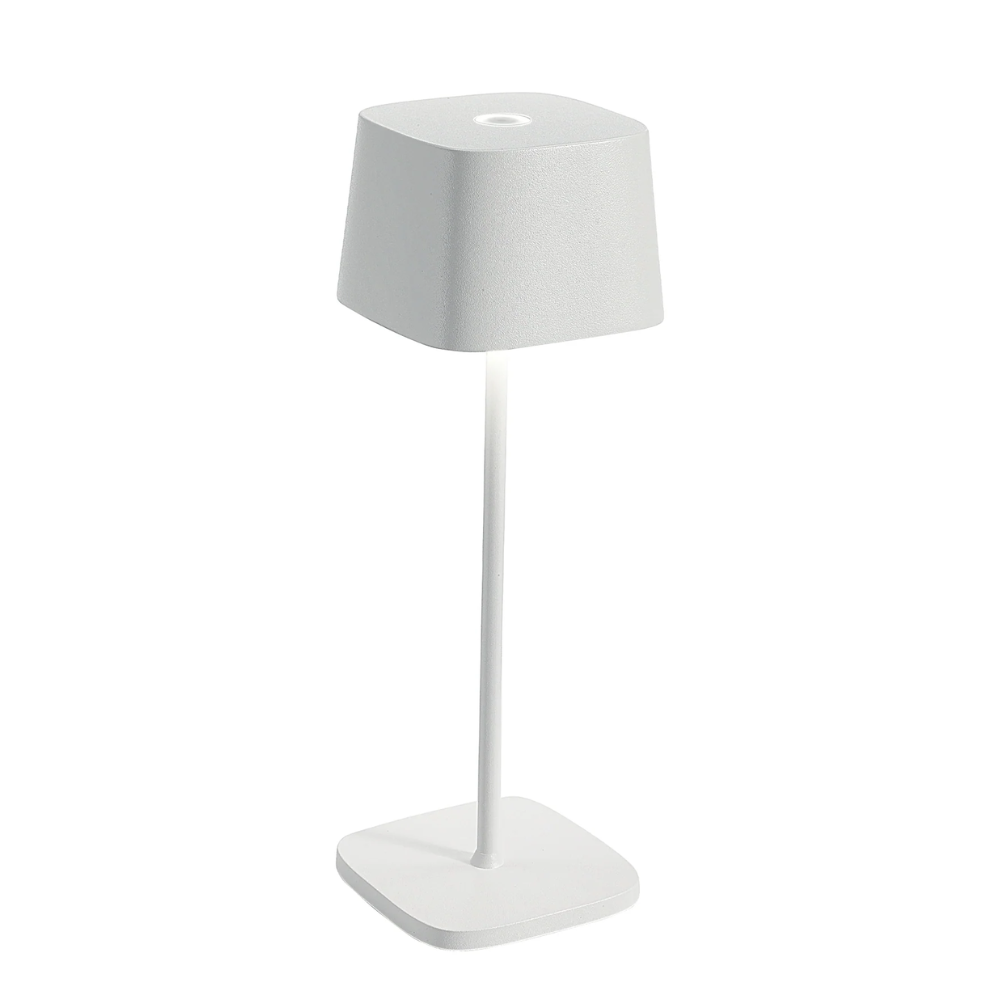 White table lamp with square base and shade in matte material, modern minimalist design