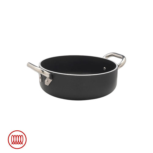 Agnelli AlBlack Casseruola Bassa Induzione In Alluminio Antiaderente 5mm Con 2 Maniglie Inox