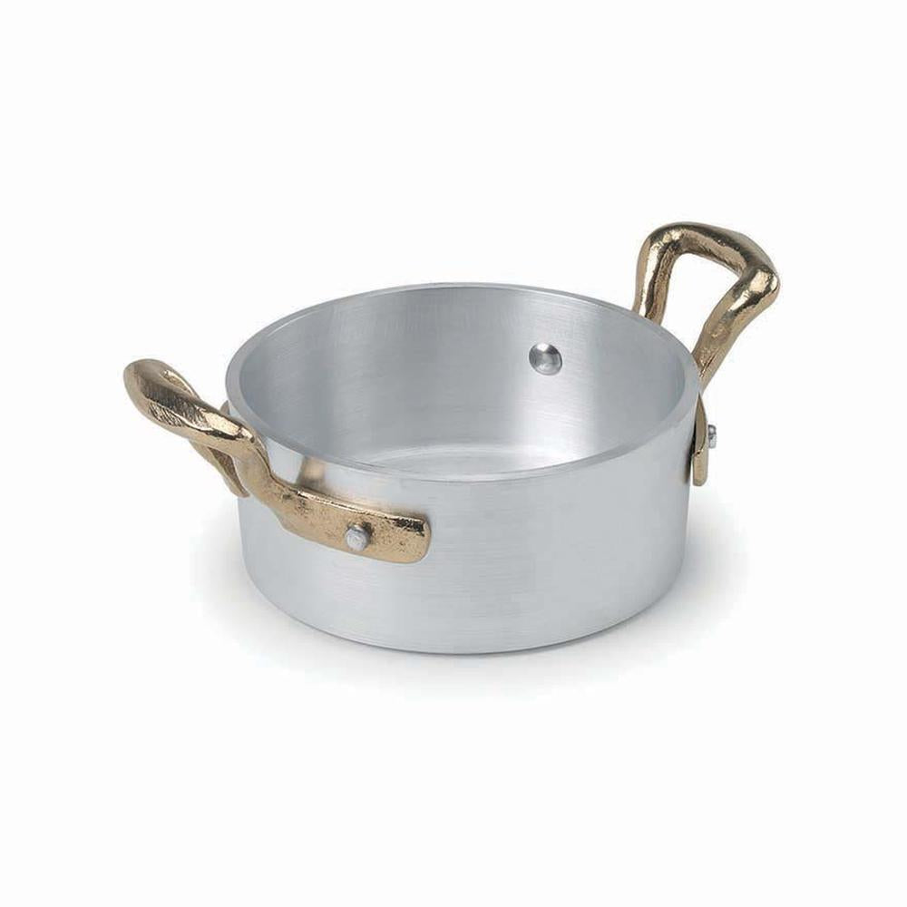 10 cm - Agnelli 1932 Tischservice Einzelportion Flacher Mini-Topf Aus Aluminium mit Griffen In Ottone