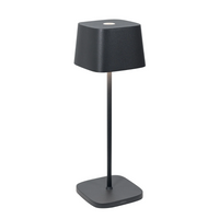Black table lamp with square base and shade in matte material, modern minimal design on white background