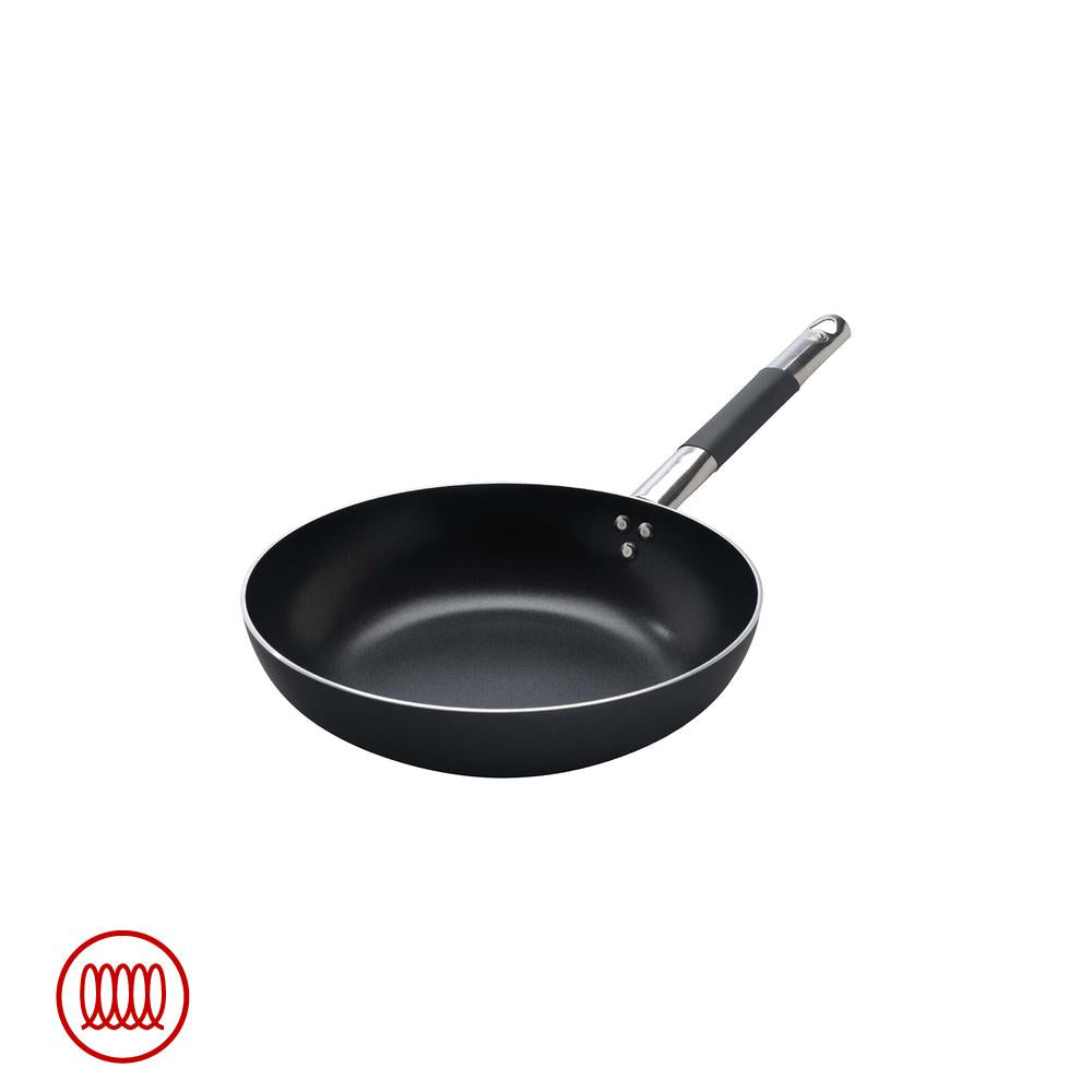 Agnelli AlBlack Hohe ausgestellte Induktionspfanne aus Antihaft-Aluminium 5mm mit Cool-Edelstahlgriff
