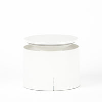 White round container with disc lid, smooth surface and empty interior. Minimalist setting.