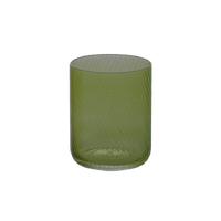 Vaso cilindrico color verde trasparente, con superficie ondulata e base solida.