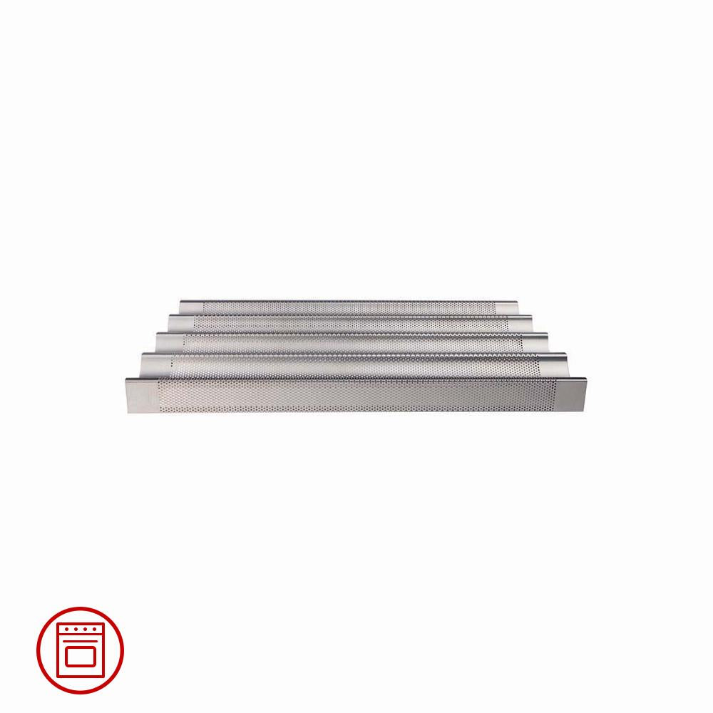 60x40 cm - Agnelli Pasticceria & Pizza Bandeja Baguette Ondulada Microperforada en Aluminio