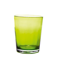 Transparent apple-green glass tumbler with slightly irregular cylindrical shape on white background
