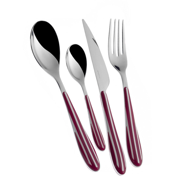 posate in acciaio con manico di plastica bordeaux lucida set composto da cucchiaio, cucchiaino, coltello e